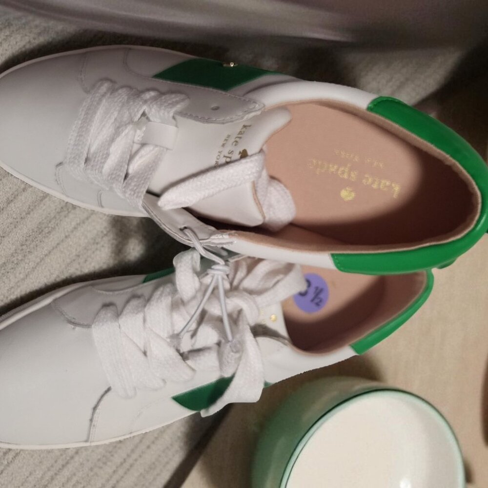 Kate Spade  white LACE green leather sneakers WOMEN size 8.5 - Picture 5 of 5